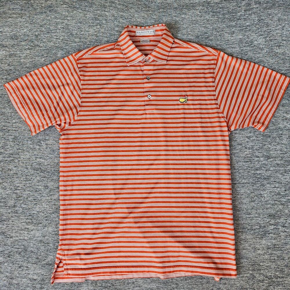 Martin Men's Medium Orange/White Stripe Masters Golf Polo Shirt Pima Cotton EUC